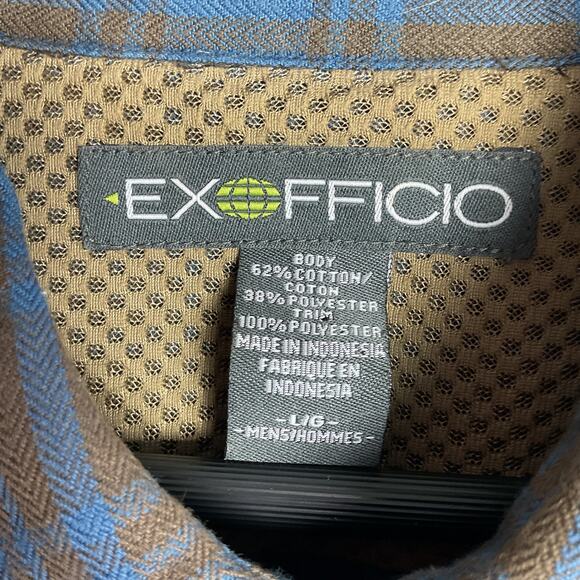 ExOfficio Mens Long Sleeve Blue Plaid Button Up Hidden Pocket Shirt Large - Picture 6 of 15